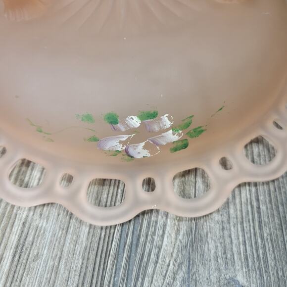 Vintage Lace Edge Bowl, Frosted Pink Floral Depression Glass Anchor Hocking - Picture 5 of 7